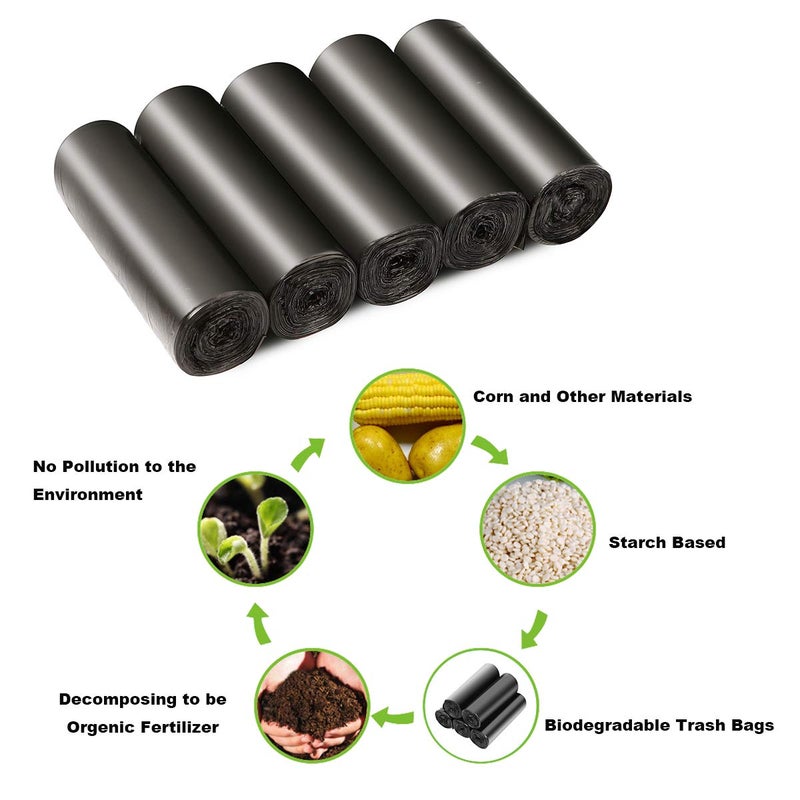 Inwaysin 4-6 Gallon Recycled Trash Bags Biodegradable Trash Bags Compostable Garbage bags Recycling bags Degradable Waste basket Liners Bags for Bathroom Kitchen Bedroom Living Room Office (Black, 100 Counts) - Image 2